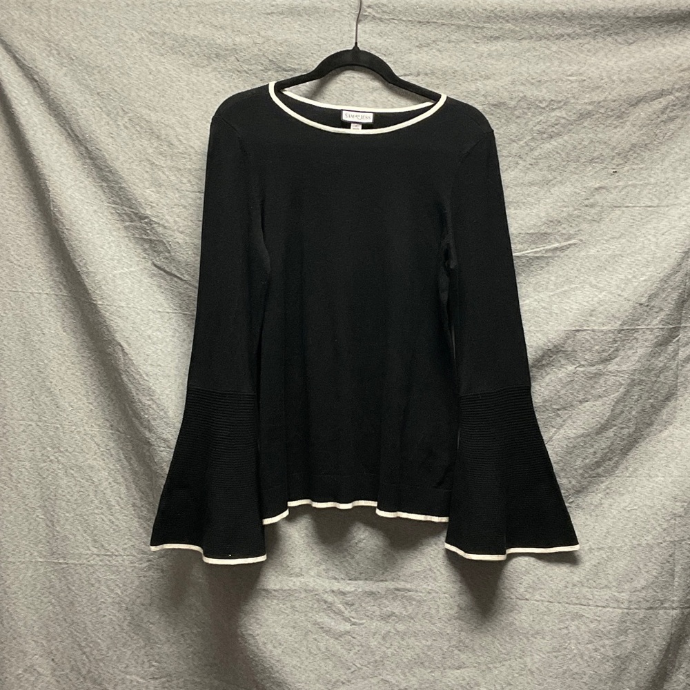 Sam and Jess Chic Black Long Sleeve Top with White Trim